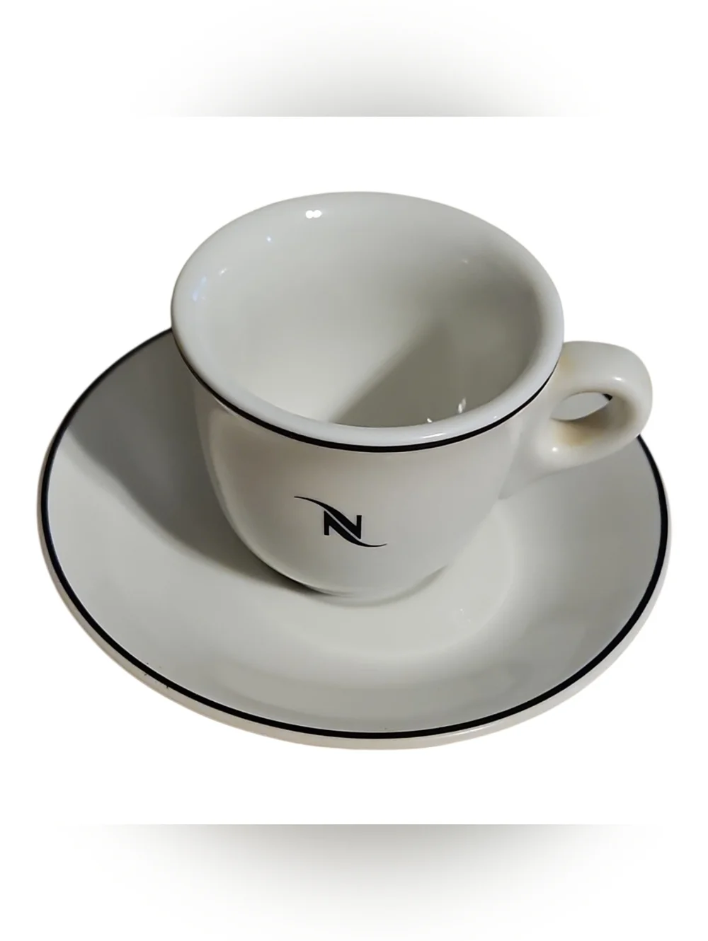 Nespresso Vimtage Demitasse Cups & Saucers White Porcelain Set Of 2.
